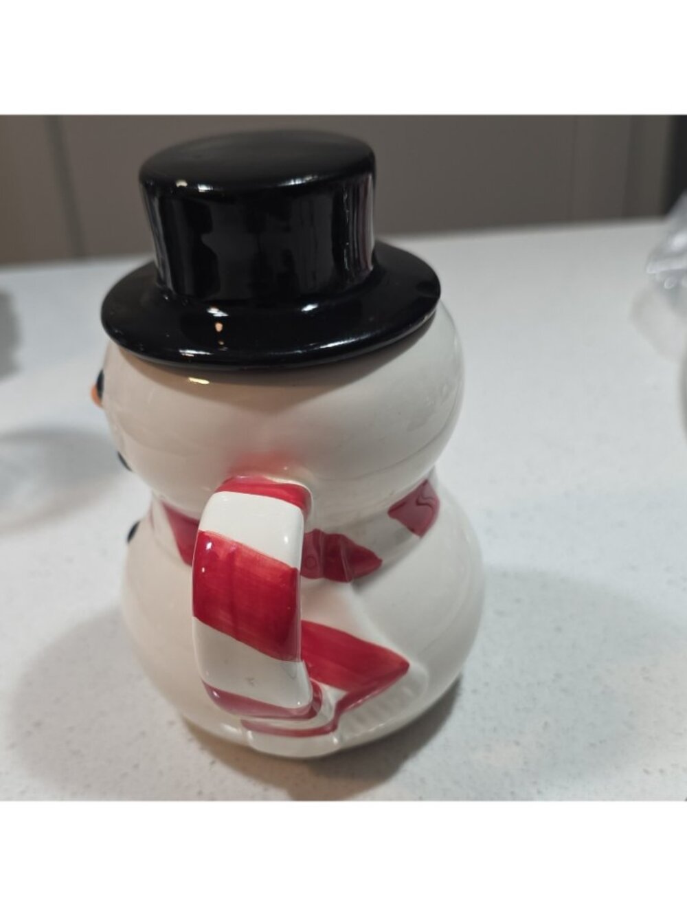 Nantucket Home Snowman 8oz Ceramic Novelty Mug w/ Lid Red White Black Hat - Picture 4 of 9